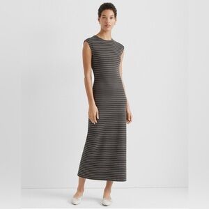 Club Monaco Sleeveless Polished Ponte Maxi Dress Moss Green Striped Keyhole Back